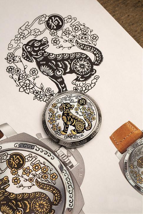 88只限量版腕表的表盖，均由义大利资深雕刻工匠亲自雕琢狗年生肖图