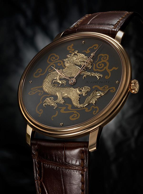 宝珀Villeret经典系列大马士革镶金工艺龙纹腕表