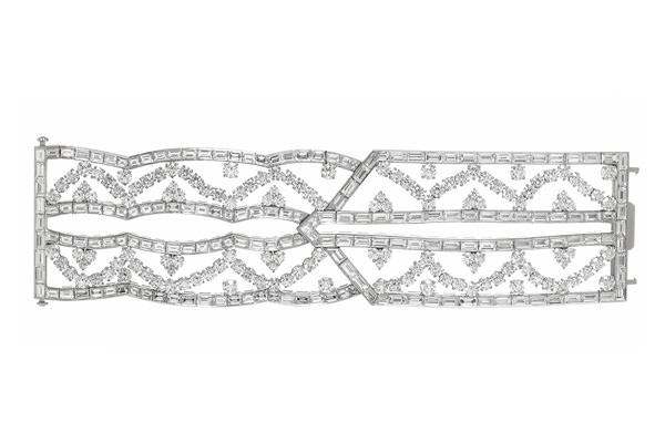 海瑞温斯顿Caftan高级珠宝系列钻石手镯 总重约82.14克拉，悉心镶嵌于铂金底座