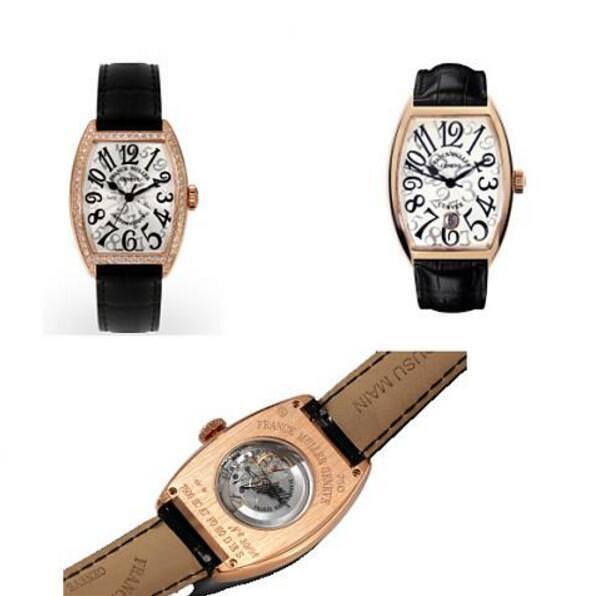 （左）FRANCK MULLER Cintrée Curvex Lady 玫瑰金钻石腕錶RMB待定 （右）FRANCK MULLER Cintrée Curvex 玫瑰金腕錶RMB 159,000 （底）Cintrée Curvex Lady腕錶錶底缀有Mr.Franck Muller 签名