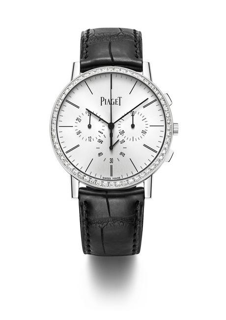 PIAGET Altiplano 计时腕表，全球最纤薄手动上链飞返计时腕表，18K白金， 并镶有56颗圆形美钻