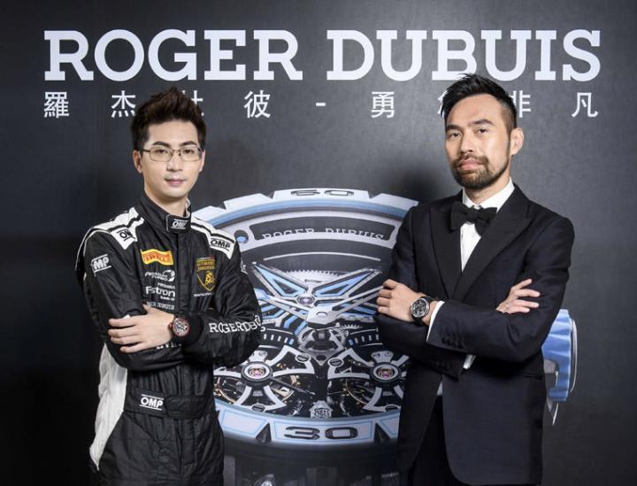 赛车手陈意凡（左）与导演陈奕先（右）受邀出席Excalibur Spider Pirelli限量腕表系列的发表会活动
