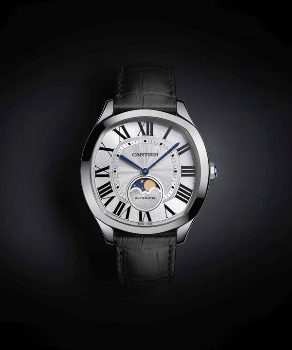 Drive de Cartier系列月相显示腕表，精钢表壳