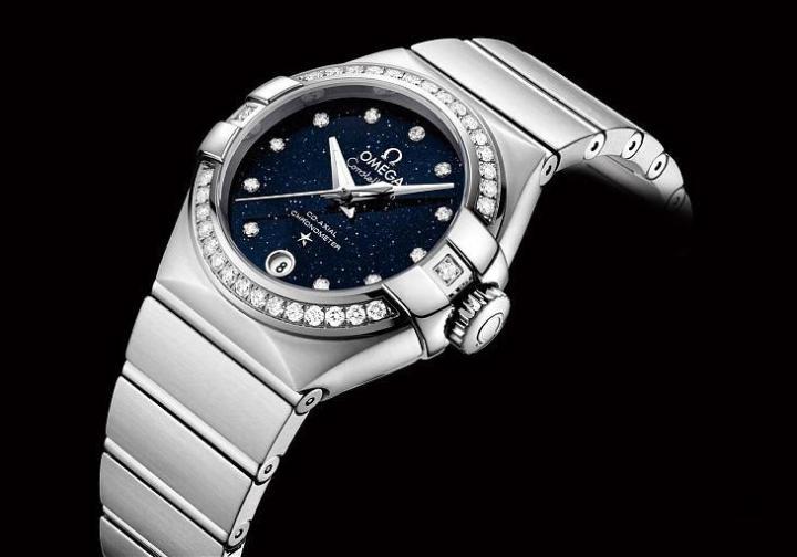 欧米茄全新星座系列蓝色星空限量版女士腕表，以钻石作为小时刻度