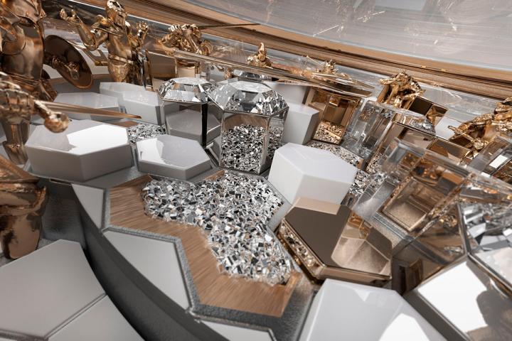 Roger Dubuis 首次采用隐形镶嵌技术,将每颗钻石嵌入立柱顶端隐藏的凹槽中,呈现无缝衔接的效果,宛如幻影般令人惊叹。在表盘的底层,品牌铺上一层闪耀的钌金属结晶。钌属于稀有的铂族金属,以高光泽与银白光辉闻名。