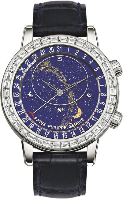 百达翡丽「Celestial」系列新款白金6104G时计腕表，整只腕表对比色泽，展现表面设计之美
