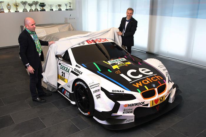 Ice-Watch 首席执行官Jean-Pierre Lutgen （左） 与 BMW Motorsport 总监 Jens Marquardt 为Ice-Watch BMW M3 DTM揭幕 