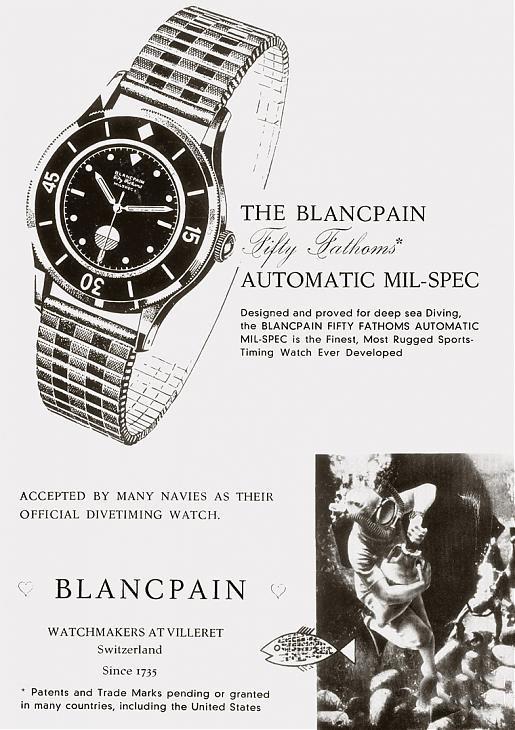 宝铂50年代广告文宣中可见五十噚MIL-SPEC 1腕表身影，其湿度计相当容易辨认，同时品牌以军用表血统强调自家产品的机能