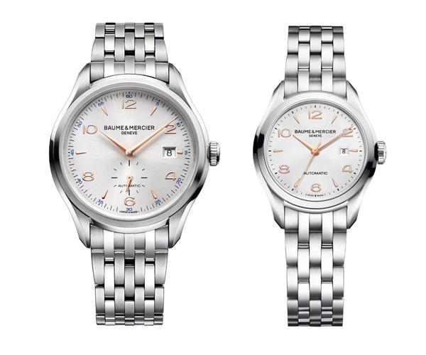 名士克里顿系列10141男士腕表（左）RMB21,800；名士克里顿系列10150女士腕表（右）RMB20,600