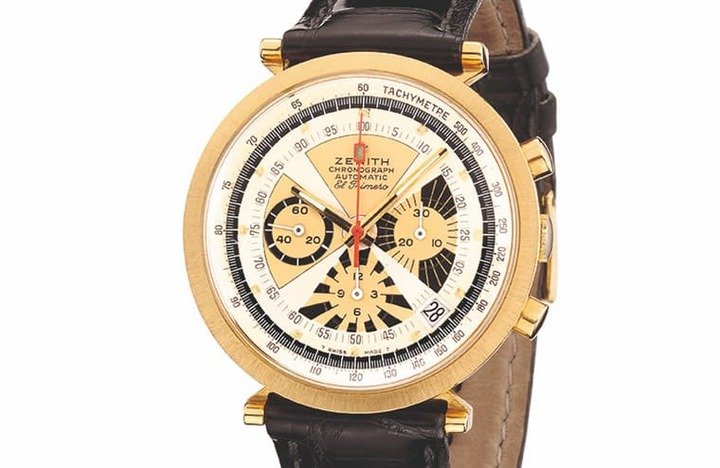 1969年原版El Primero G383手表，面盘上的分区布局面盘替手表建立鲜明识别度。