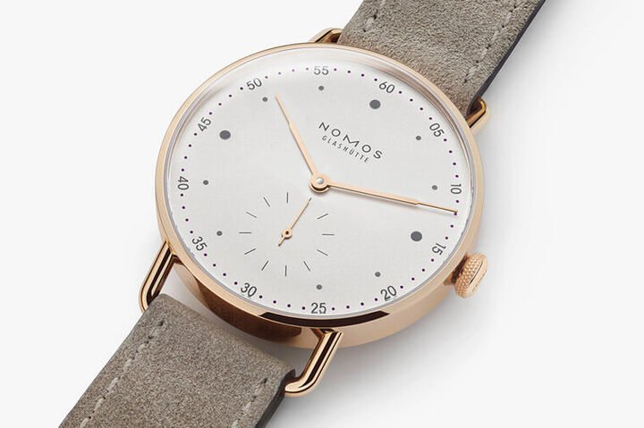 2019年NOMOS再度推出玫瑰金的Metro手表，且将表径缩小为33mm