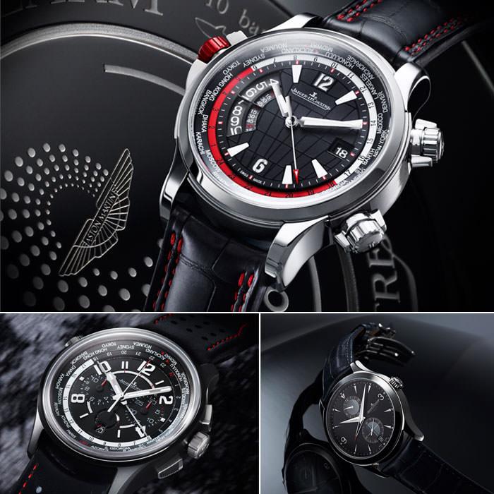 上：Master Compressor Extreme W-Alarm Aston Martin阿斯顿•马丁极限运动响闹大师系列腕表–左下：AMVOX5 World Chronograph Cermet 世界时区金属陶瓷计时腕表–右下：Master Hometime Aston Martin 阿斯顿•马丁双时区大师系列腕表– 皆由Jaeger-LeCoultre积家推出