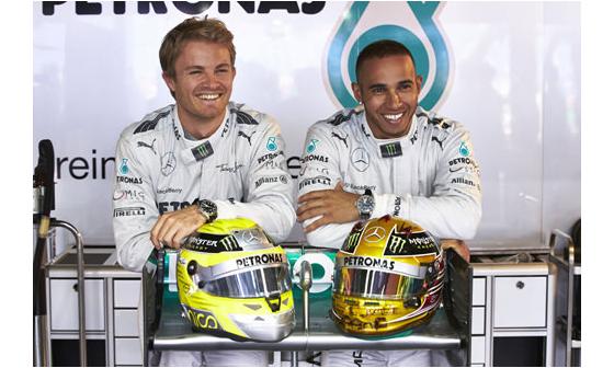 IWC万国表最新形象大使尼科•罗斯伯格（左）与 刘易斯•汉密尔顿