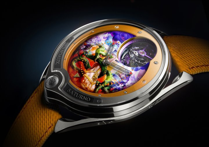 又David Candaux 和艺术家Saturno为2021年的Only Watch慈善拍卖会共同创作的唯一腕表DC7 Genesis。