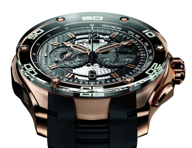 ROGER DUBUIS Pulsion玫瑰金计时码表，就好似一款具体而微的当代艺术杰作