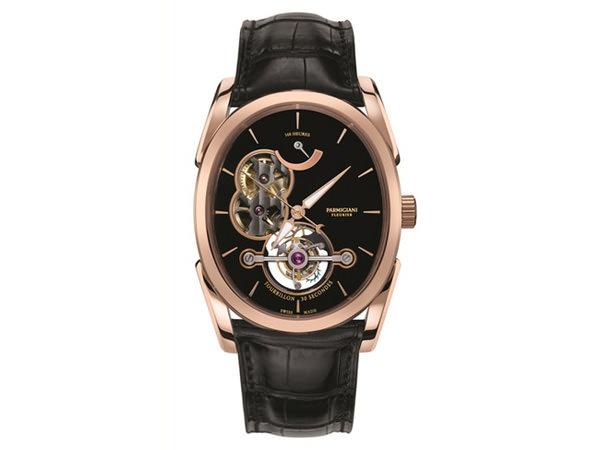 Ovale Tourbillon 玫瑰金表壳，黑色表盘，爱马仕鳄鱼皮表带