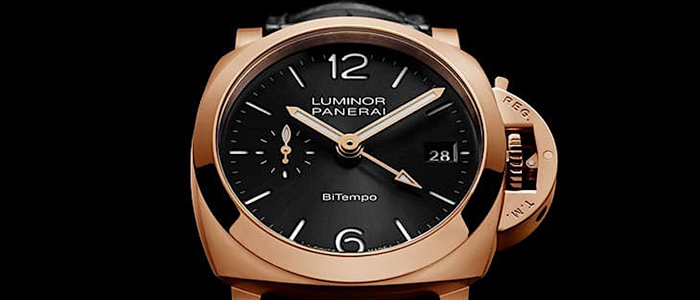 沛纳海Luminor PAM01641改以Goldtech红金搭配实用两地时间功能
