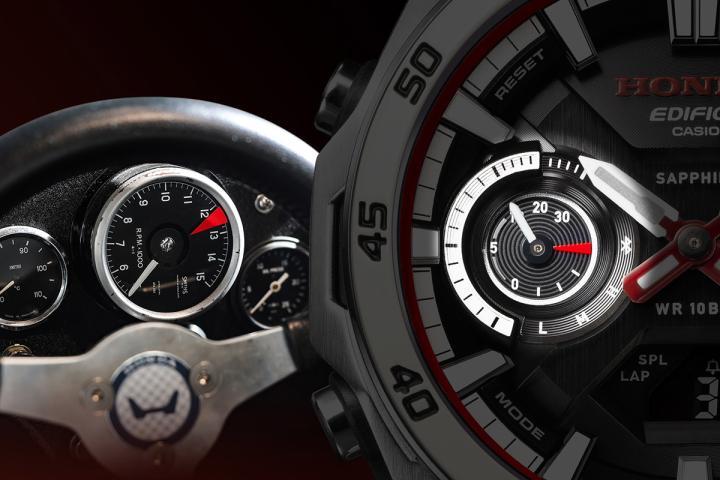 9 点钟位置小表盘作为腕表的倒数计时器灵感源自 RA272 的转速表。