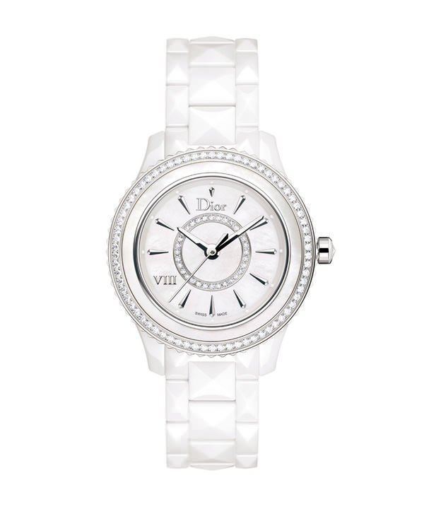 Dior VIII 33MM 腕表，陶瓷精钢表壳镶嵌钻石、石英机芯