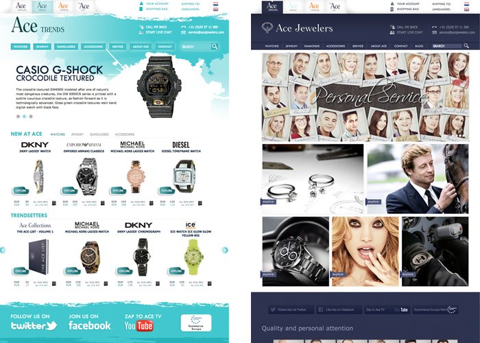两个全新网站 AceTrends.com （左）与 AceJewelers.com