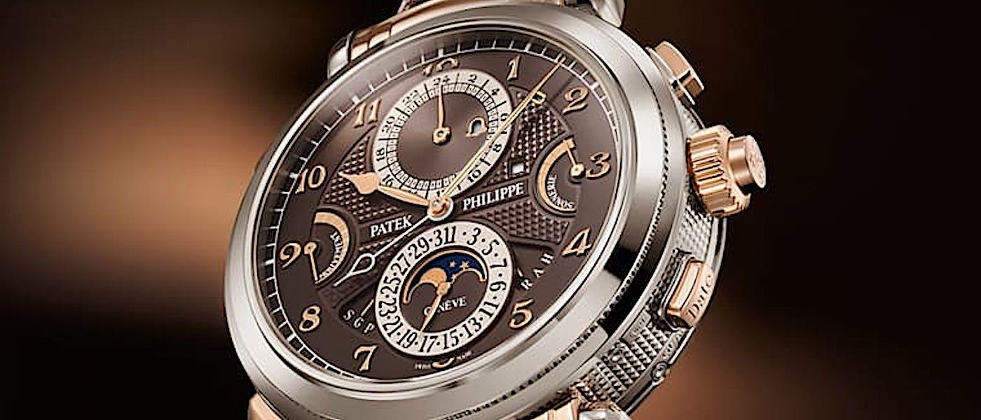 百达翡丽最复杂手表6300迎来白金玫瑰金双色新版本 搭配棕色面盘表带散发贵族气质
