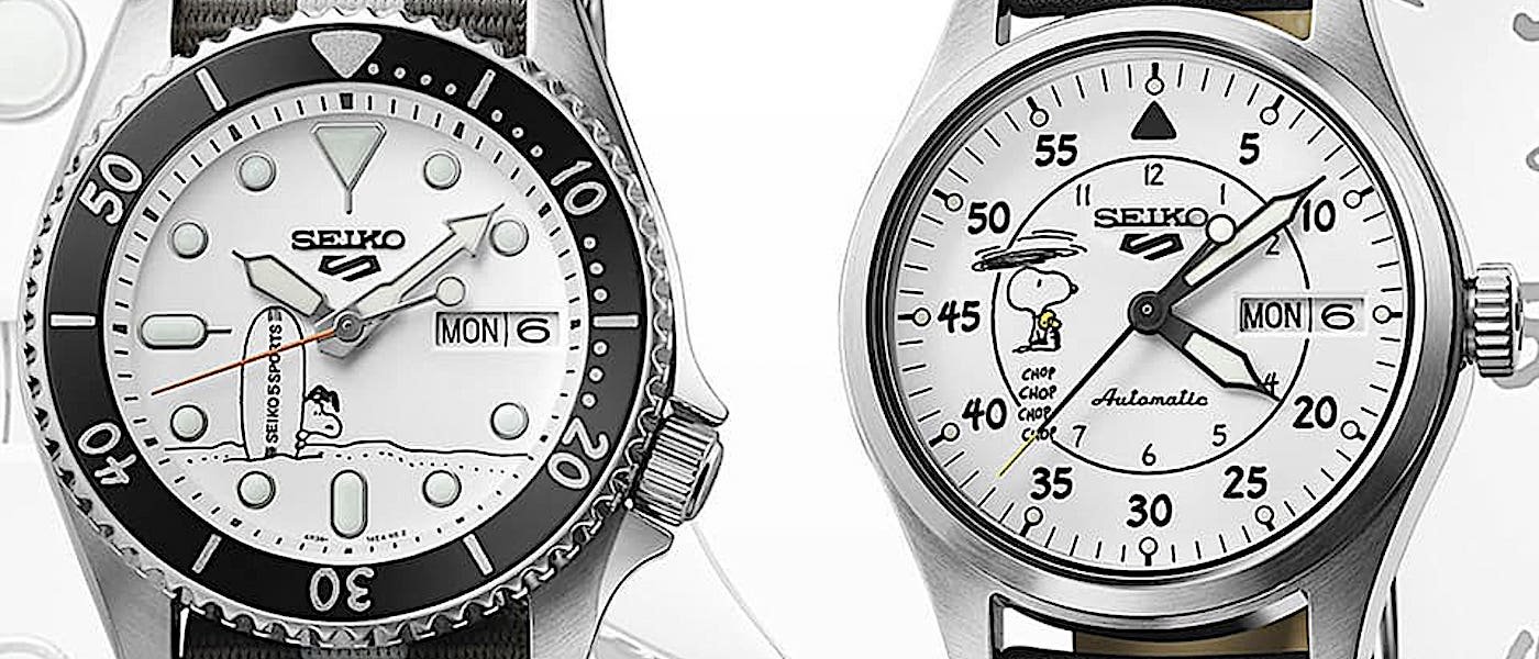 SEIKO 5 Sports系列与《Peanuts》漫画联名将史努比图案摆上面盘