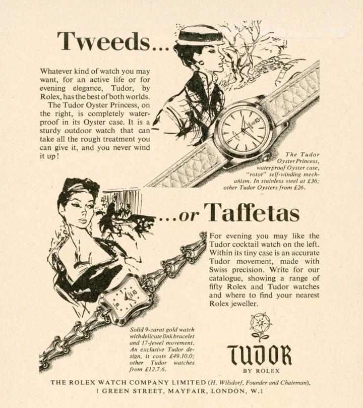 二十世纪四十年代中后期，帝舵表以都铎王朝玫瑰图案为标志，开始推出防水表壳，这在当时仍是十分罕见的技术。而首个针对女性顾客的广告也打铁趁热，于同一时期对外发布