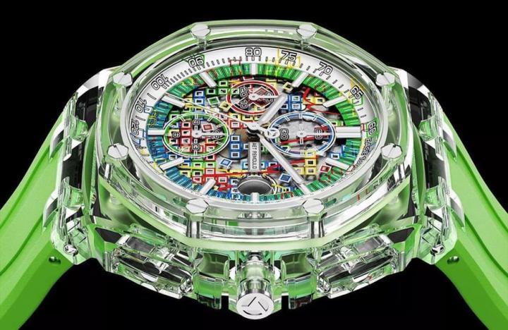 德国高级手表改装品牌以皇家橡树离岸型计时码表44mm为基础，再以网格游戏为主题创作出新作。Source：AET REMOULD