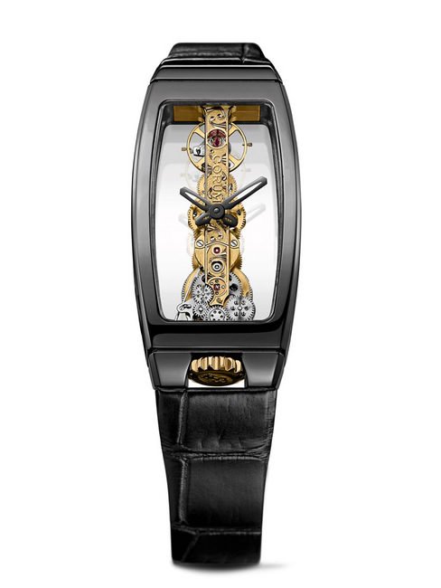 CORUM Miss Golden Bridge腕表搭载CO 113手动上链机芯，娇柔细致外型是经典金桥系列的优雅化身