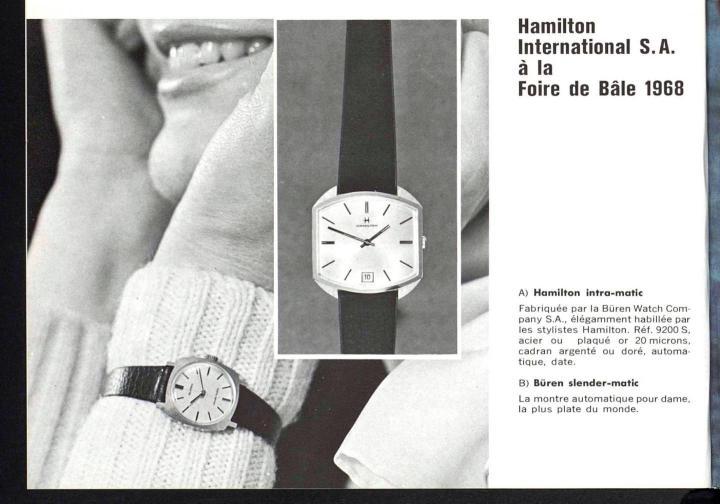 汉密尔顿于1968年巴塞尔钟表展推出的Intra-Matic表款，该报道发表于Europa Star 1968年杂志的第四期