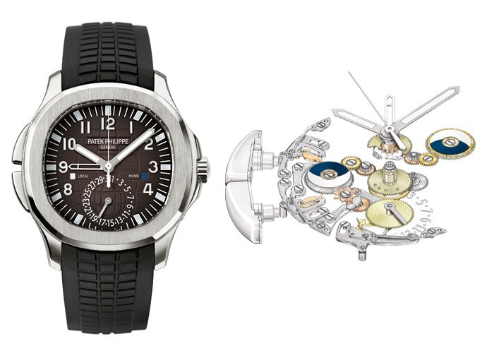 左: Aquanaut Travel Time (Ref. 5164 A-001 / 2006) - 右: MVT 324 PS FUS 5164, 机芯是激活旅行时间功能的装置的根本。
