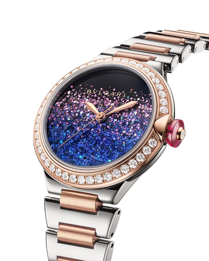 Lvcea Notte di Luce 蓝紫色珍珠母贝面盘精钢与玫瑰金腕表