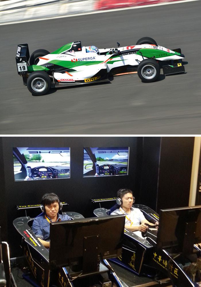 中华时计匠展位的赛车模拟器十分受欢迎。