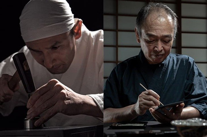 左为刀匠职人上山辉平、右为传统艺术大师-野村守，他们都是打造MRG-B2000JS不可或缺的功臣。