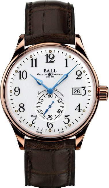 Trainmaster Standard Time为了确保在完全漆黑的环境中亦能清晰准确读时，此腕表跟BALL WATCH的其他型号一样，均配备革命性的自体发光微型气灯技术