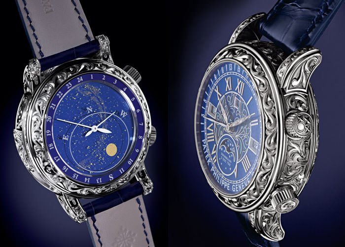 百达翡丽6002 Sky Moon Tourbillon天文陀飞轮腕表正面和背面同样复杂。