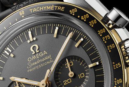 这款包括时标⁠、表圈⁠、欧米茄Logo及近乎所有指针均以18K Moonshine™金制成⁠，低调中展现华丽感