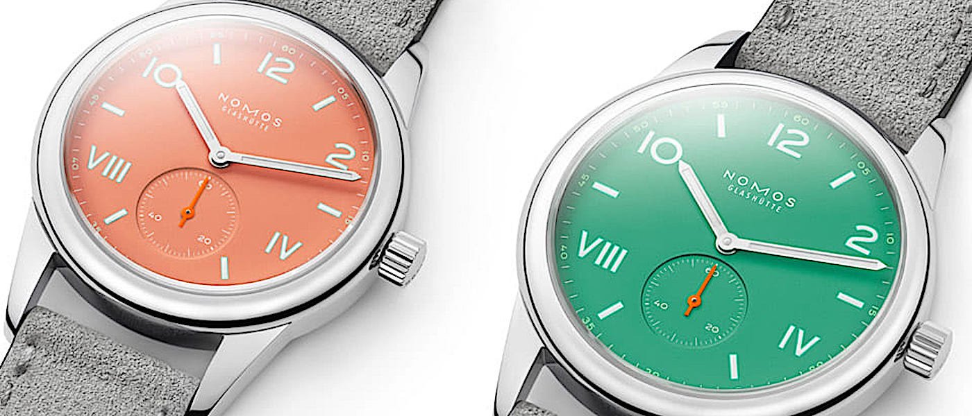 NOMOS Club Campus换上珊瑚色或绿色面盘洋溢年轻活力