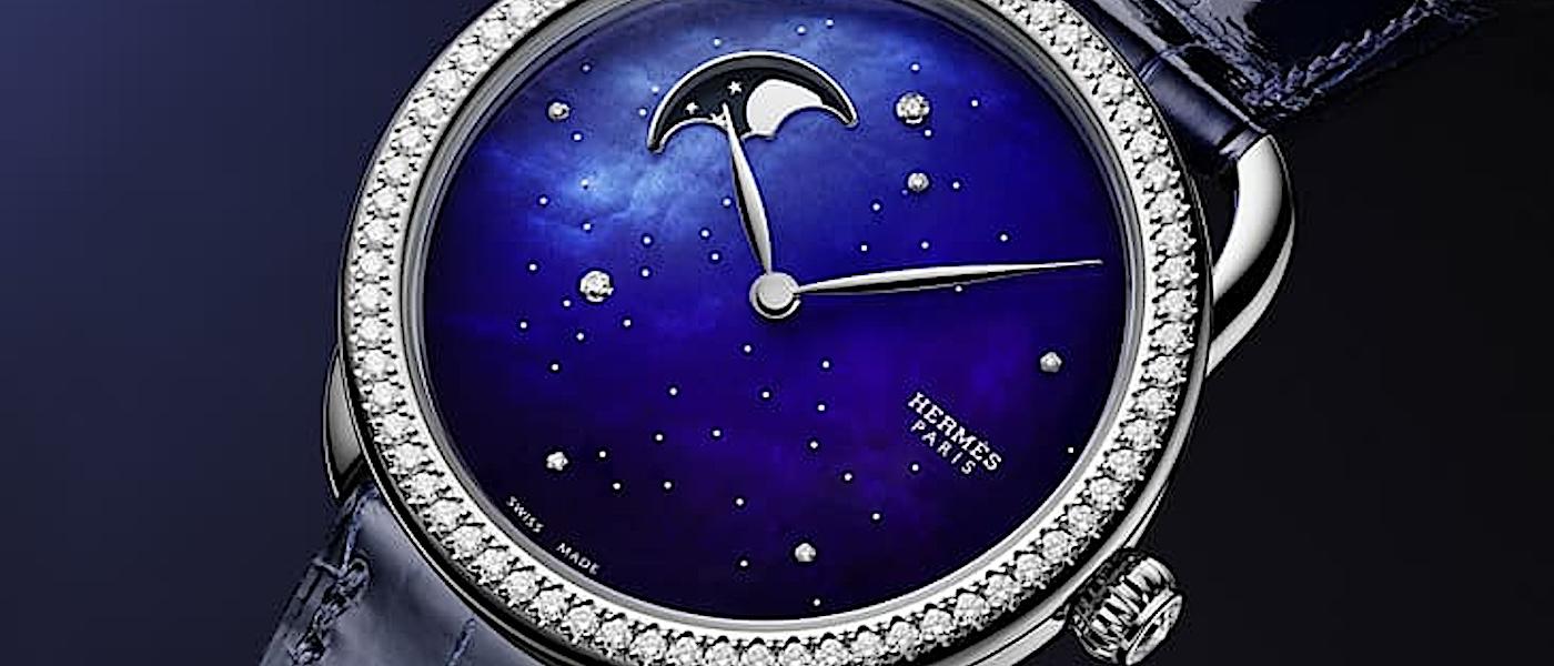 爱马仕Arceau月相表以蓝漆、珍珠母贝与钻石演绎星光熠熠的唯美夜空