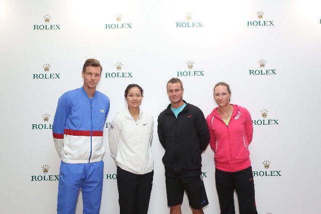 （由左至右）贝迪治、李娜、晓碱与施杜素一同现身于赛前劳力士酒会