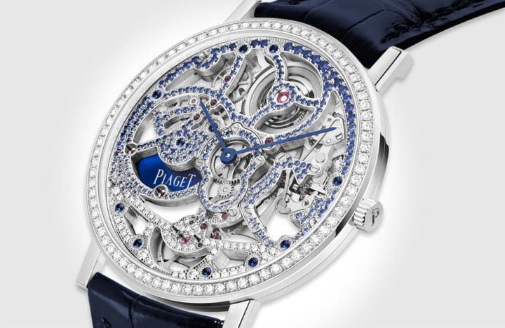 伯爵新作Altiplano Skeleton高级珠宝表融合超薄、镂空与珠宝镶嵌等多元工艺，塑造手表华丽优雅高颜值。