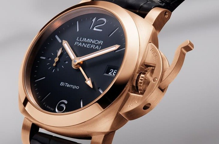 Luminor PAM01641以沛纳海独家合金Goldtech™红金制作，外观呈现红润的高雅光泽。