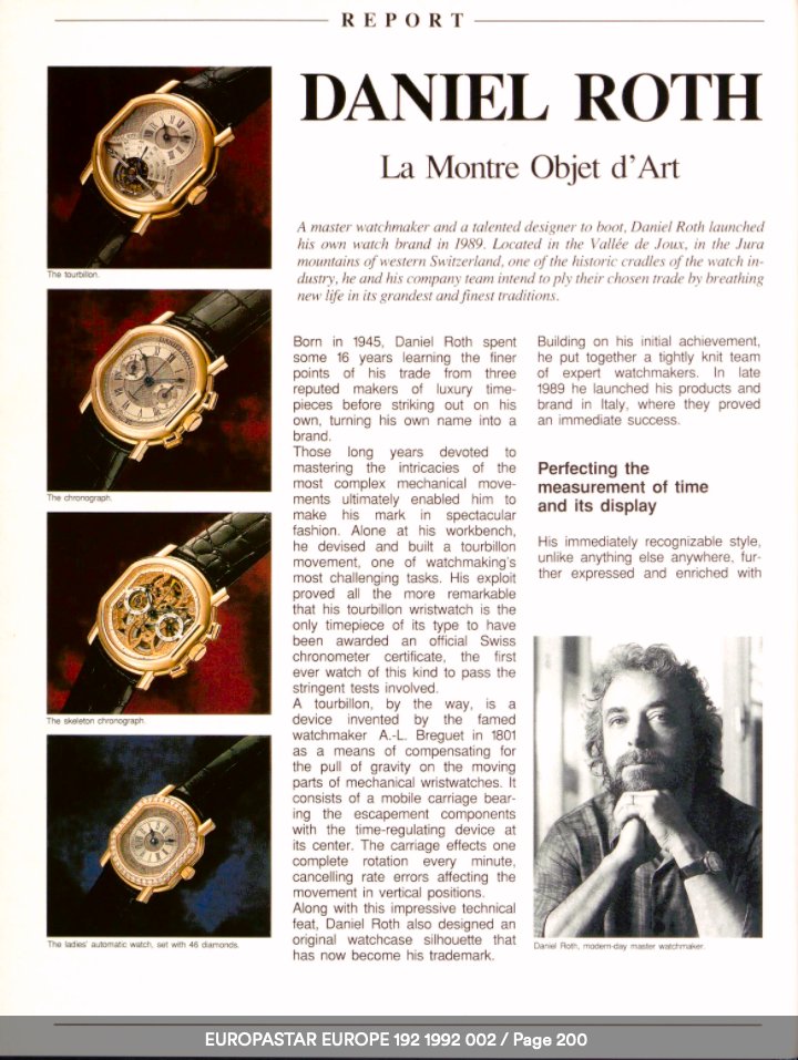 Daniel Roth 的作品报道在 Europa Star 1992年刊上