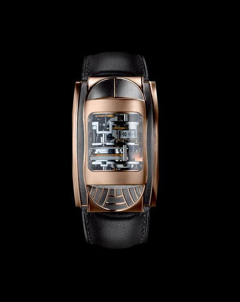 装饰派艺术风格的标识性布加迪部件，展现出纪念腕表BUGATTI Mythe的独特美学