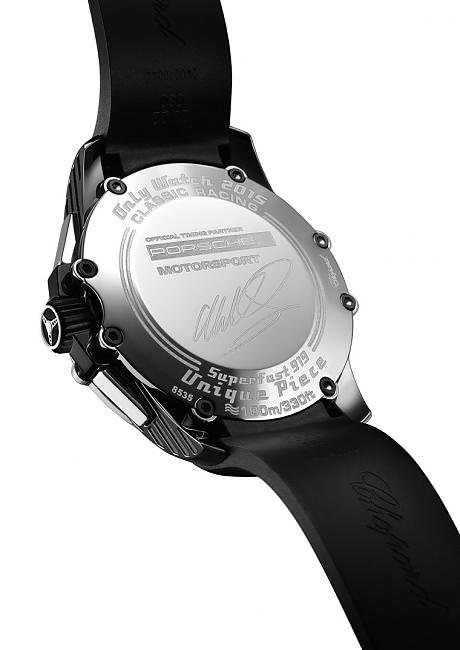 Superfast Chrono Porsche 919 Only Watch 2015腕表搭载COSC天文台认证Chopard 03.05-M计时码表自制机芯，Mark Webber并在表背亲笔签名