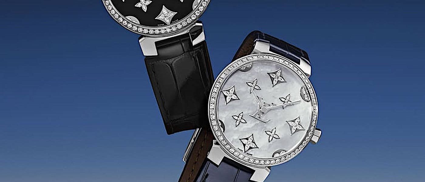 LV Tambour Slim石英表结合路易威登招牌Monogram花纹装饰面盘