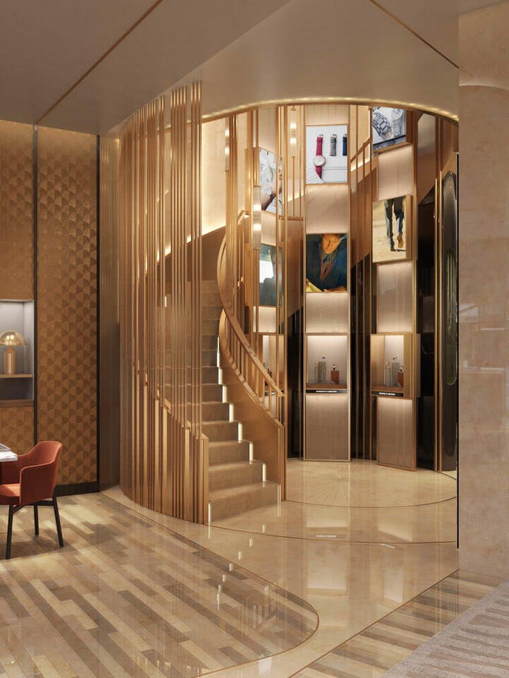 店内的楼梯以19世纪建筑为灵感，铜制结构散发高雅氛围