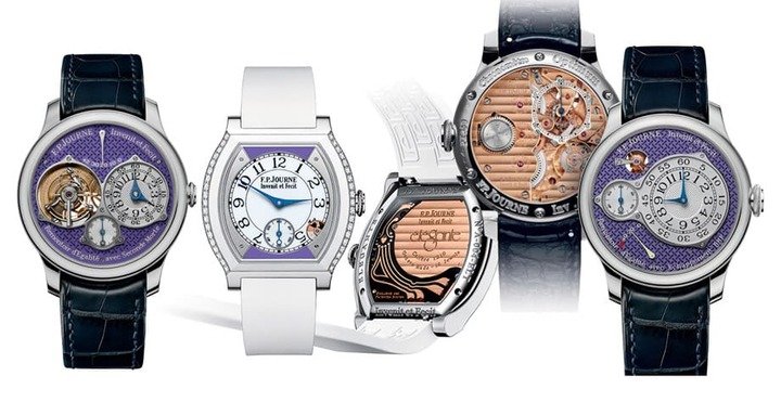 F.P.Journe曾在2015年捐赠Tourbillon Souverain（左）和élégante给Action Innocence（中），2017年再度捐给该基金会一款Chronomètre Optimum特别版（右）。