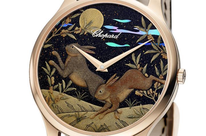 萧邦第11度制作农历新年生肖表，2023年品牌继续以日本传统莳绘工艺诠释兔年主题。