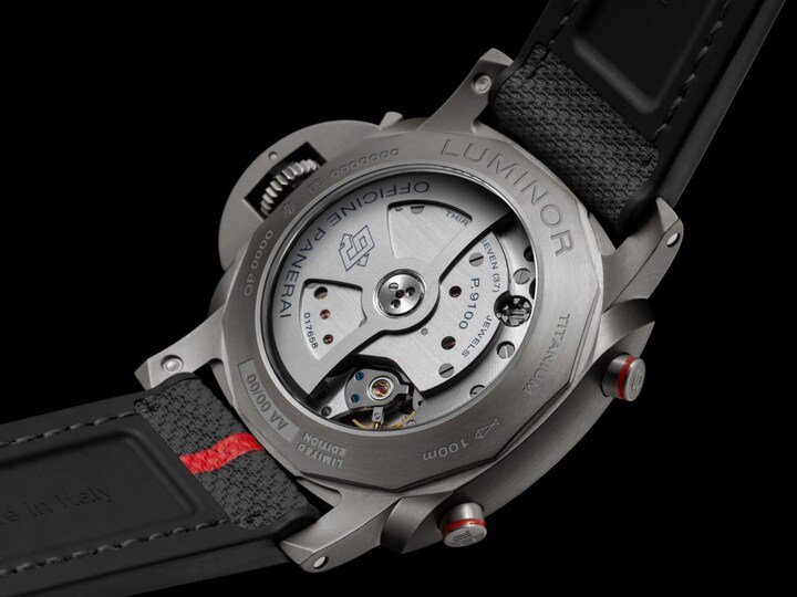 Luminor Chrono Flyback Luna Rossa PAM01654 腕表搭载 P.9100 自动上链机芯。